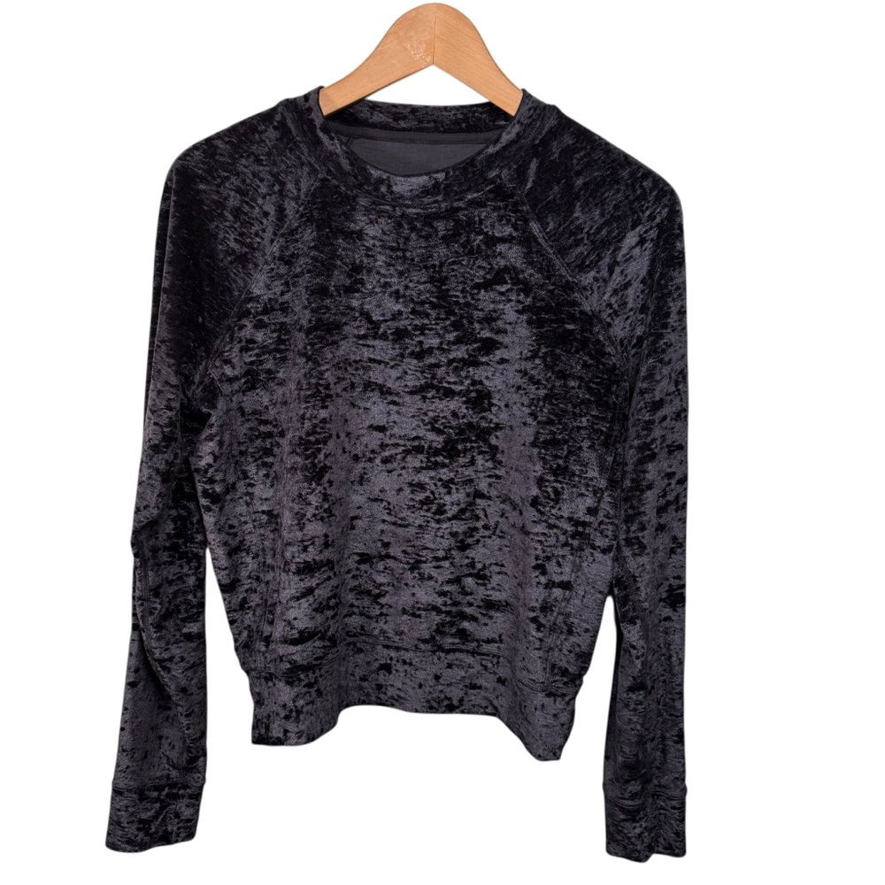 Lululemon Warm Down Crew Black Crushed Velvet Long Sleeve Shirt Size 6 Pullover